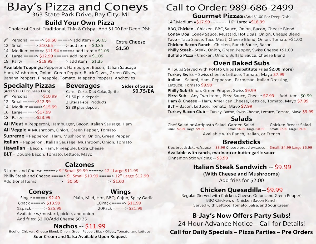 Menu Bjay's Pizza And Coneys-1
